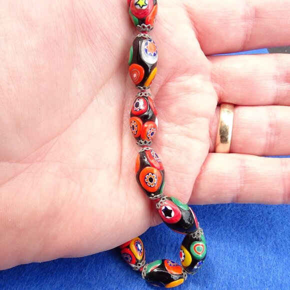 Vintage Venetian Glass Murano Colorful Millefiori Bead Hand Knotted Necklace - Picture 7 of 9